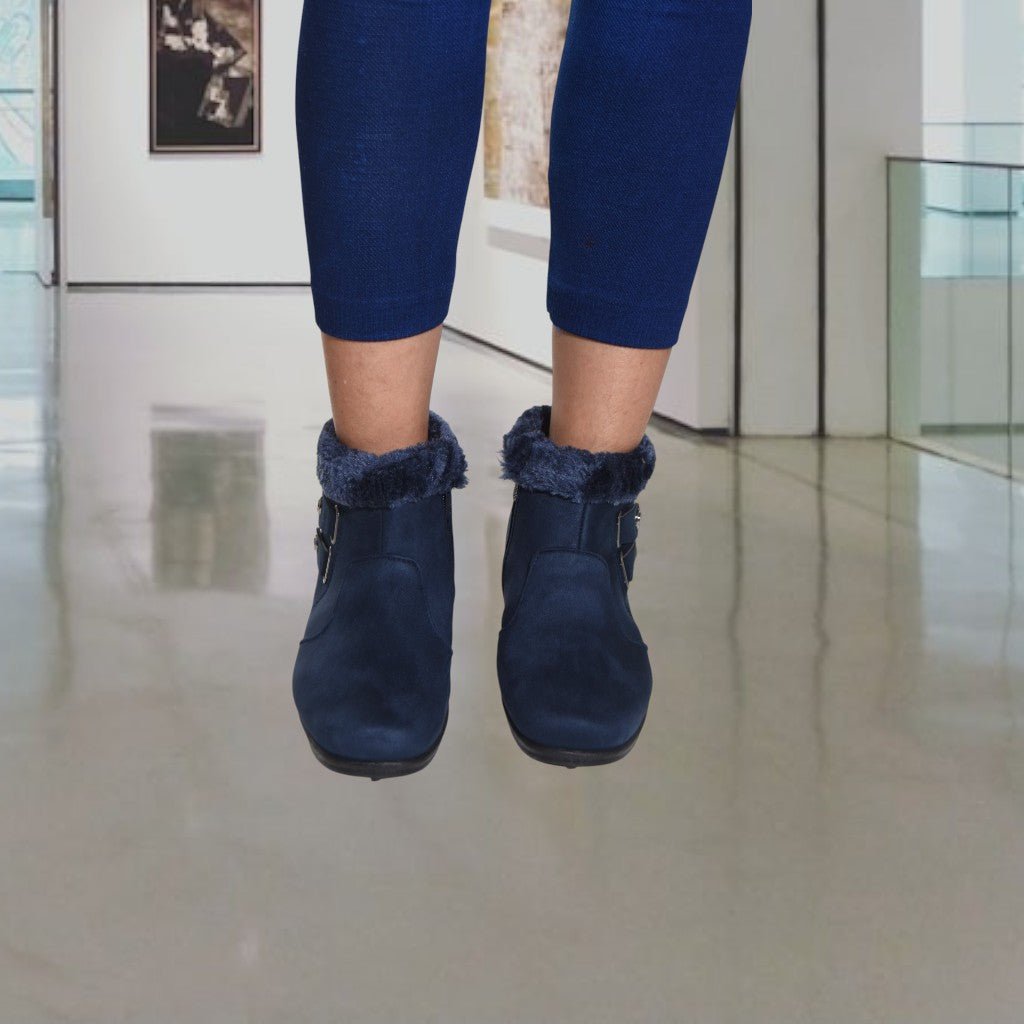Ladies Navy Double Button Ankle Boots - StylePhase SA