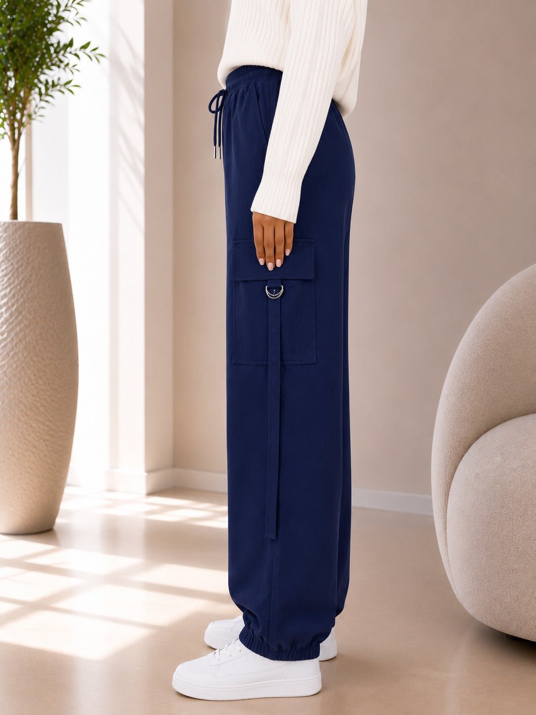 Ladies Navy Drawstring Cargo Pants - StylePhase SA