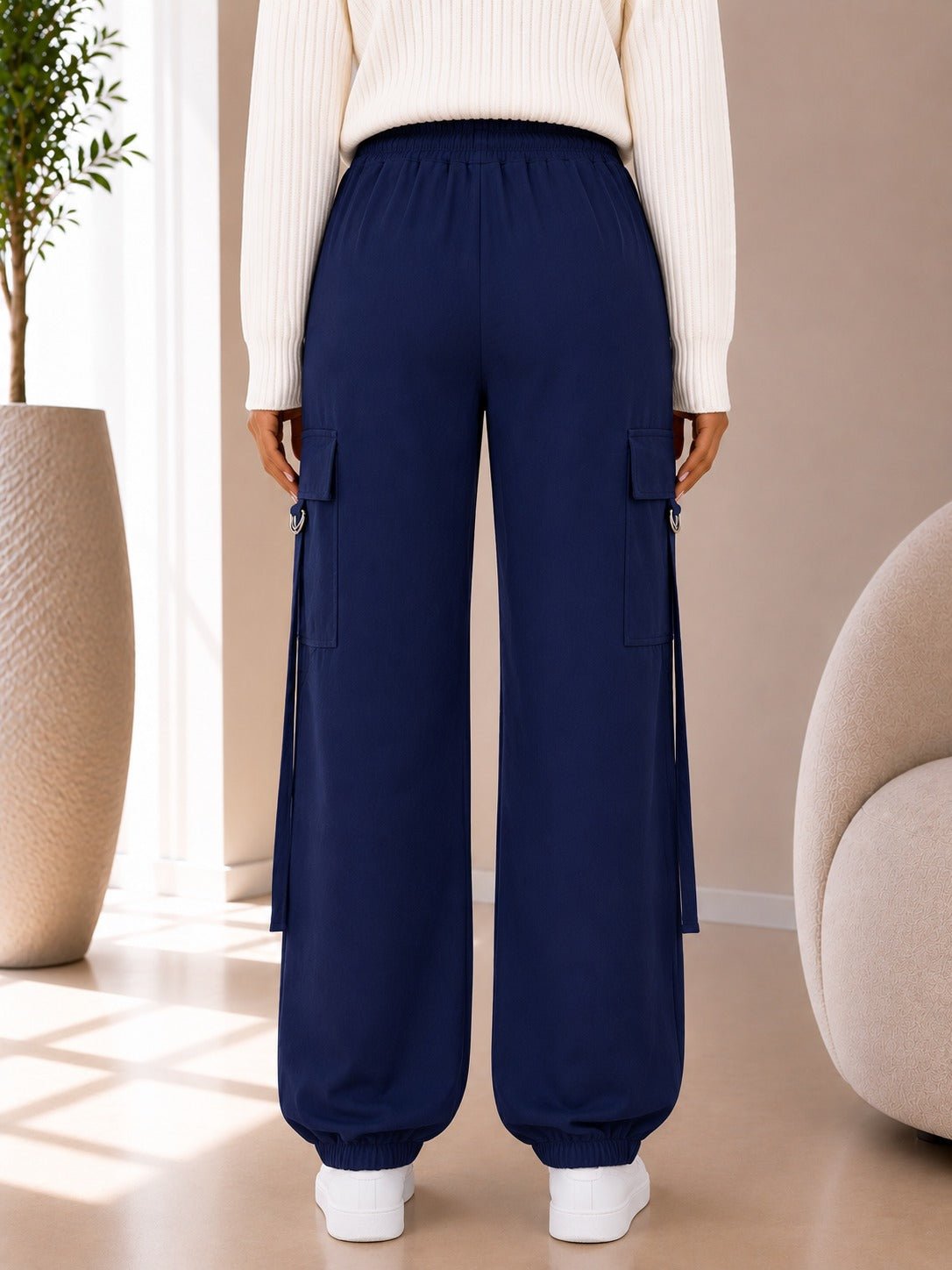 Ladies Navy Drawstring Cargo Pants - StylePhase SA