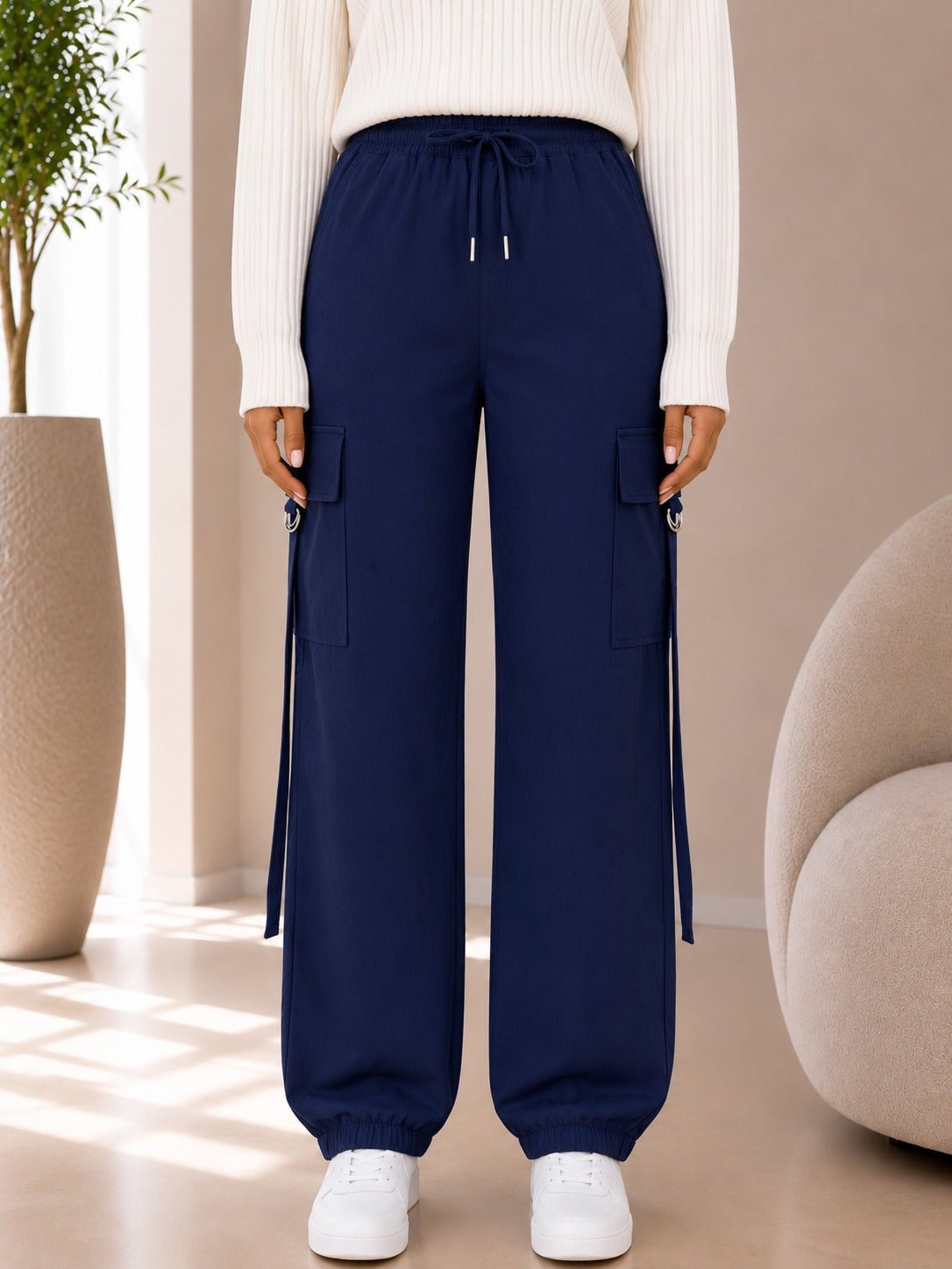 Ladies Navy Drawstring Cargo Pants - StylePhase SA