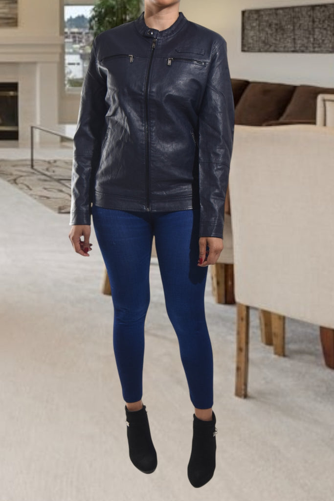 Ladies Navy Faux Zip Front Jacket - StylePhase SA