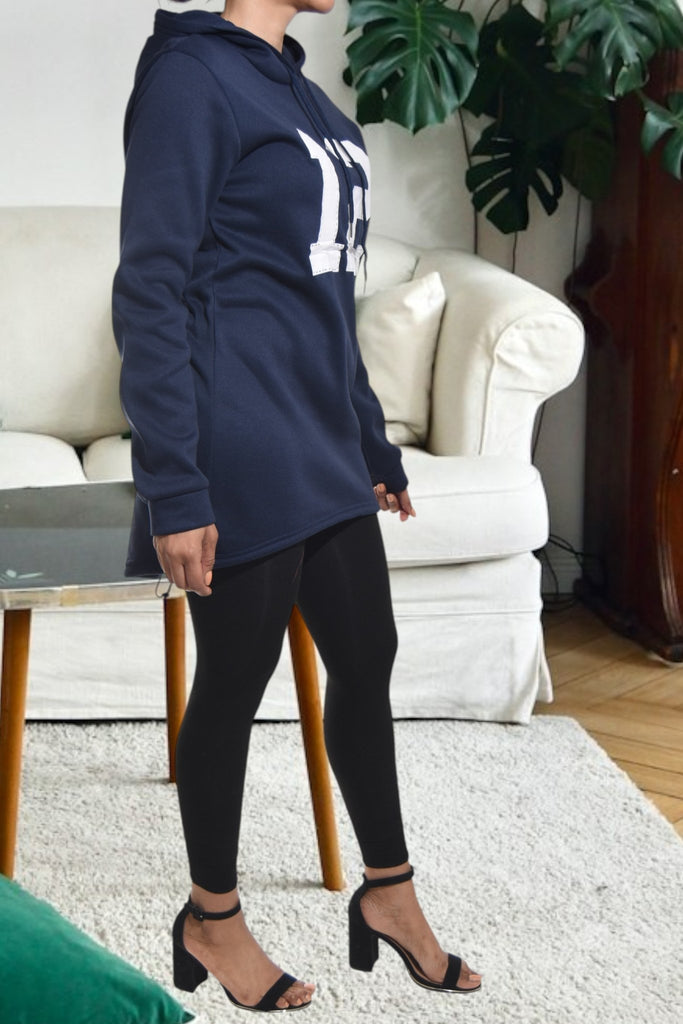 Ladies Navy Fleece Printed Dress Top - StylePhase SA