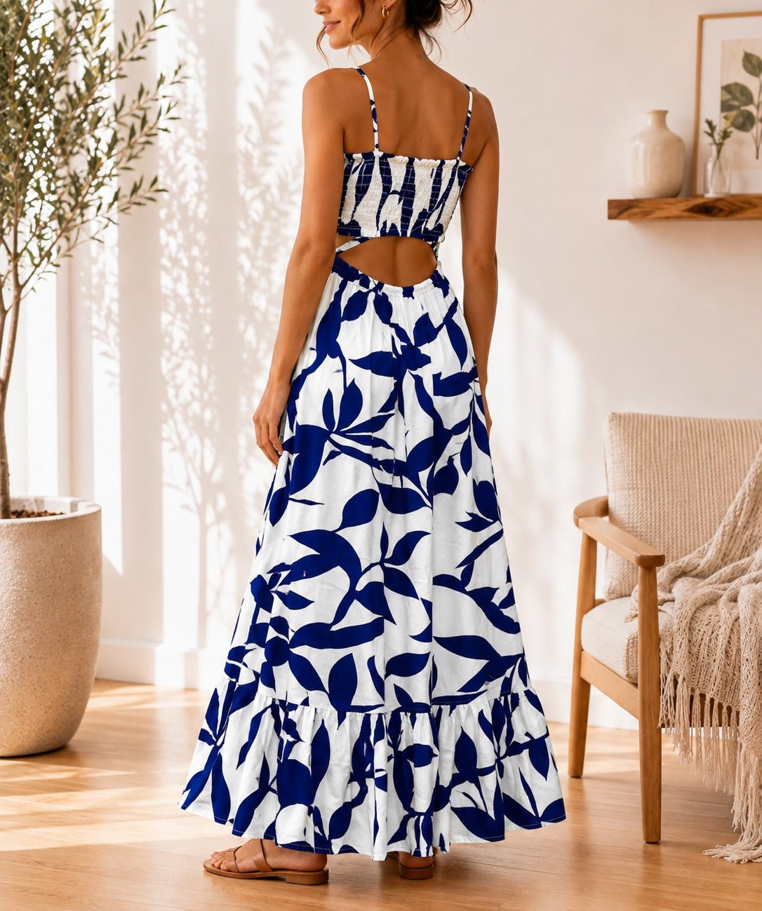 Ladies Navy Floral Cut Out Maxi Dress - StylePhase SA