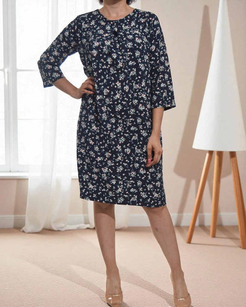 Ladies Navy Floral Multicolor 3/4 Sleeve Dress - StylePhase SA