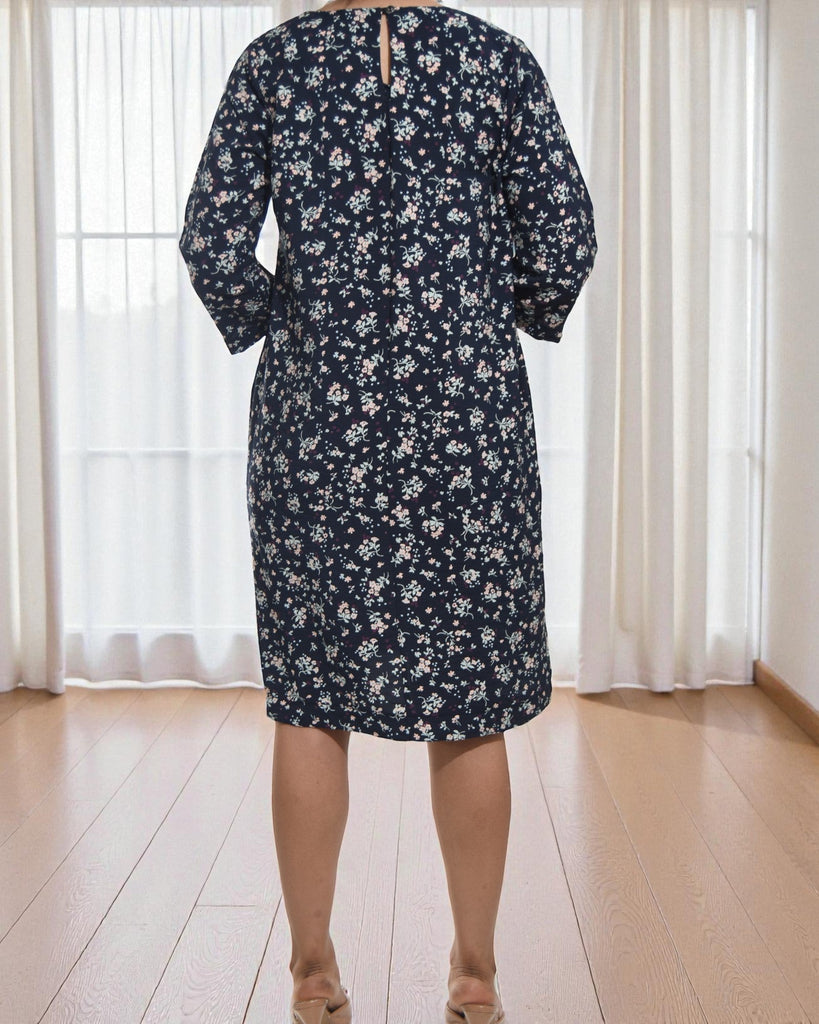 Ladies Navy Floral Multicolor 3/4 Sleeve Dress - StylePhase SA
