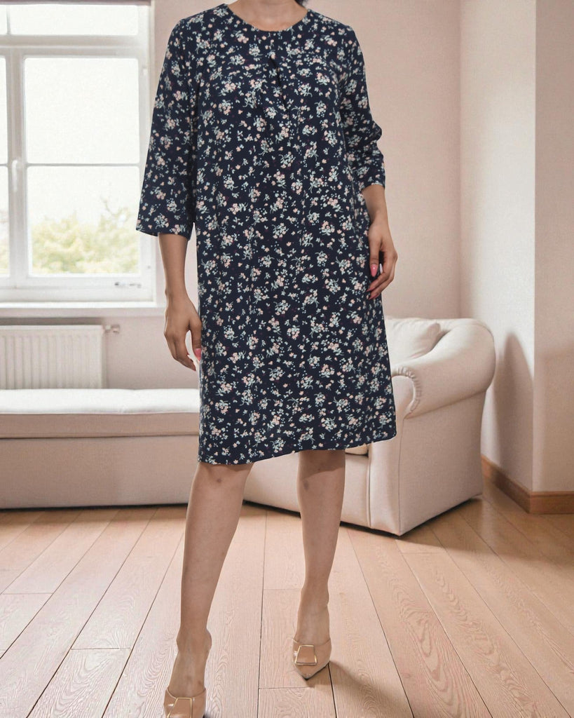 Ladies Navy Floral Multicolor 3/4 Sleeve Dress - StylePhase SA