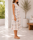 Ladies Navy Floral Notched Neck Ruffel Dress - StylePhase SA