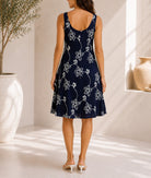 Ladies Navy Floral Print Midi V-Neck Pocket Dress - StylePhase SA