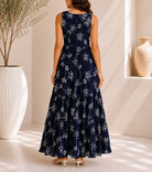 Ladies Navy Floral Print Midi V-Neck Pocket Dress - StylePhase SA