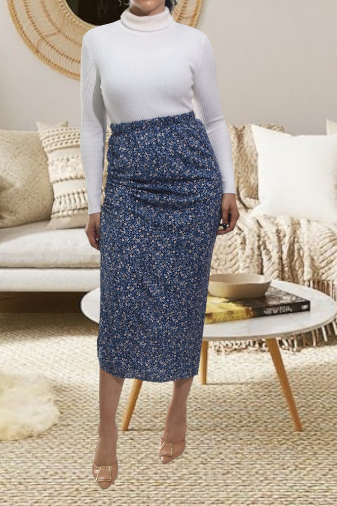 Ladies Navy Floral Ruched Skirt - StylePhase SA