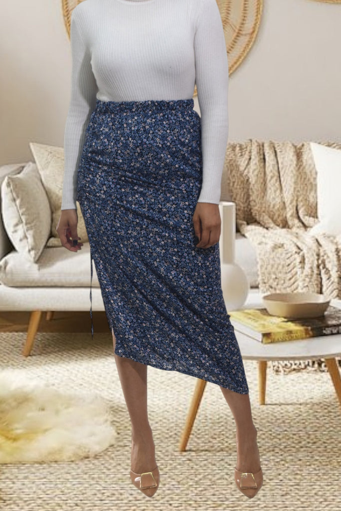 Ladies Navy Floral Ruched Skirt - StylePhase SA