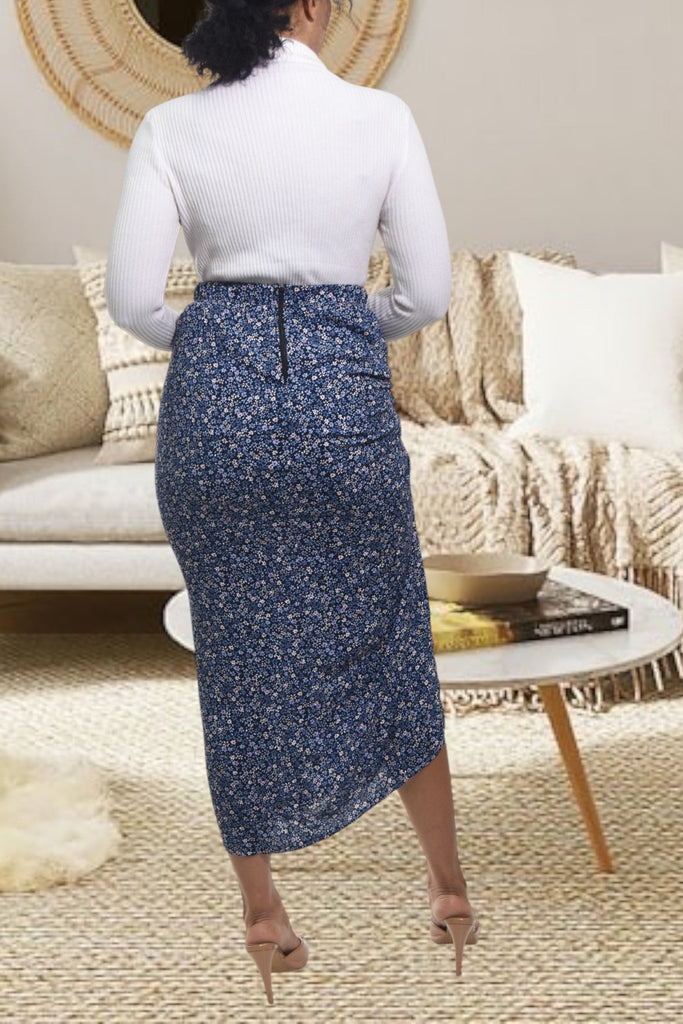 Ladies Navy Floral Ruched Skirt - StylePhase SA