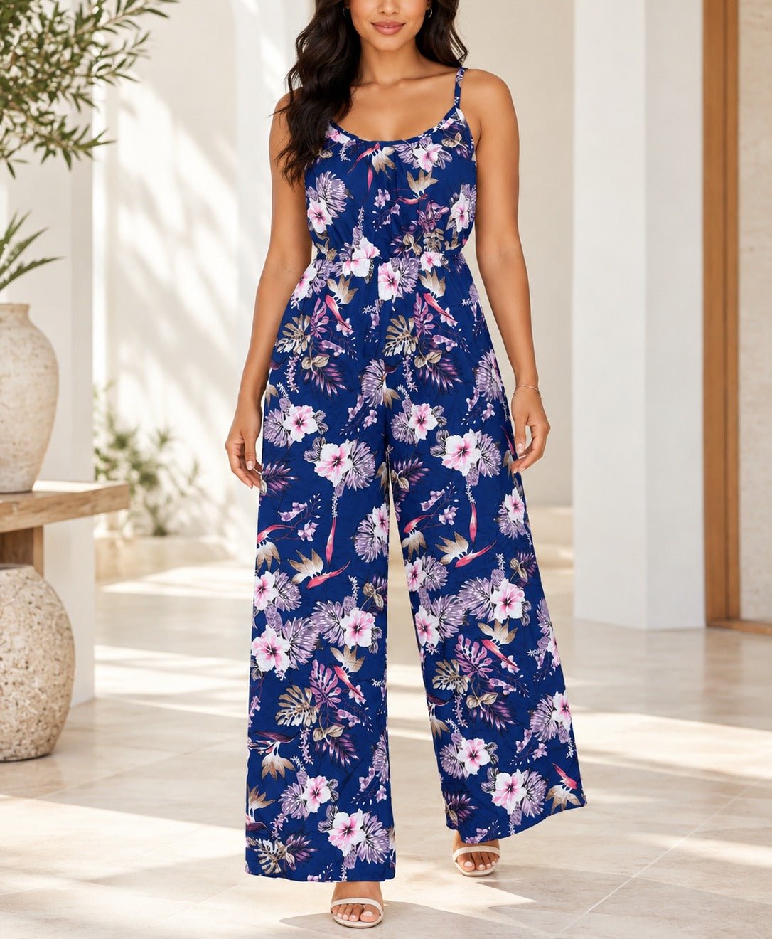 Ladies Navy Floral Strappy Jumpsuit - StylePhase SA