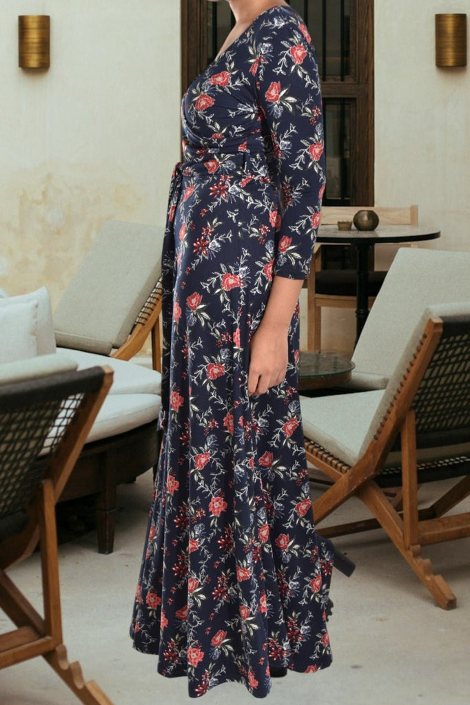 Ladies Navy Floral Tie Maxi Dress - StylePhase SA