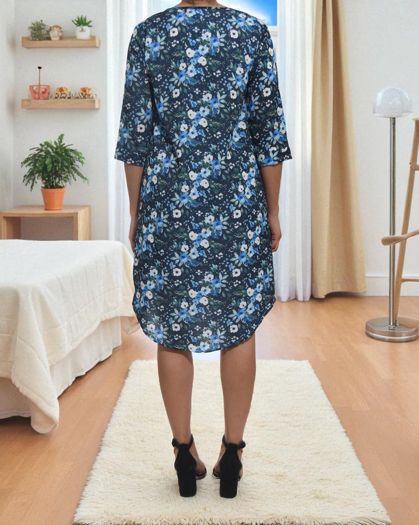 Ladies Navy Floral Tunic 3/4 Sleeve Dress - StylePhase SA