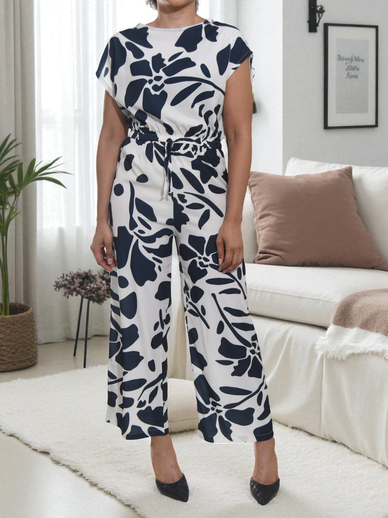 Ladies Navy Floral Wide Leg Jumpsuit - StylePhase SA