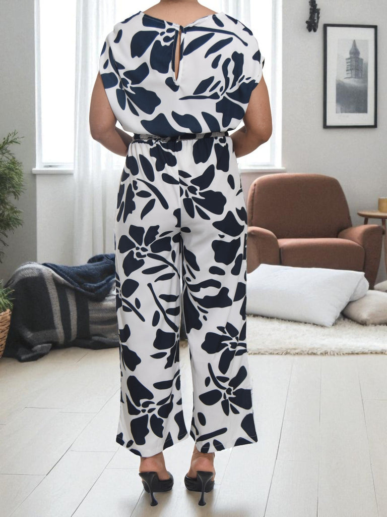 Ladies Navy Floral Wide Leg Jumpsuit - StylePhase SA