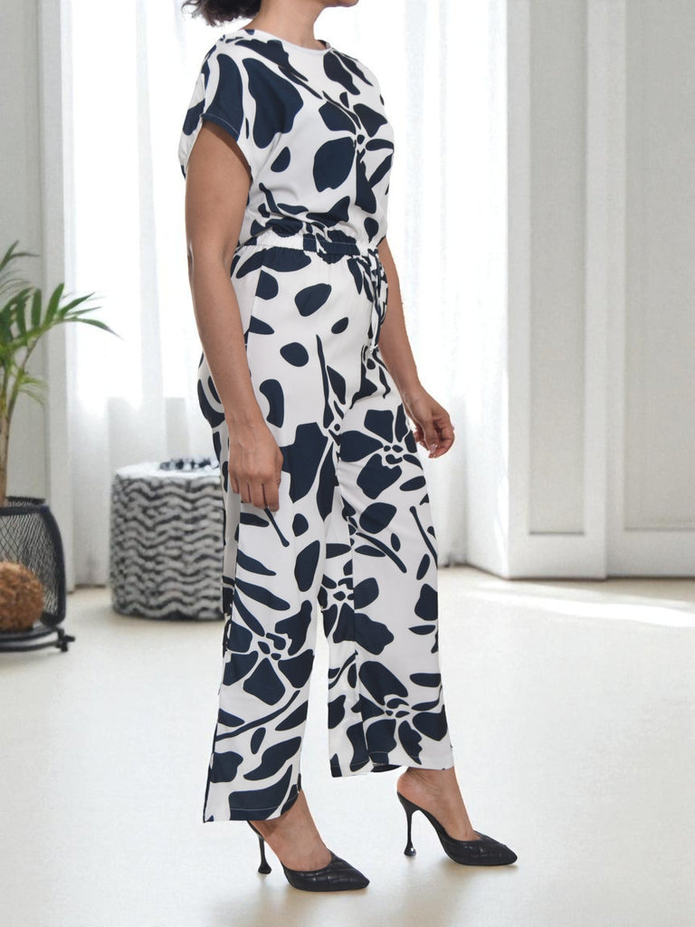Ladies Navy Floral Wide Leg Jumpsuit - StylePhase SA