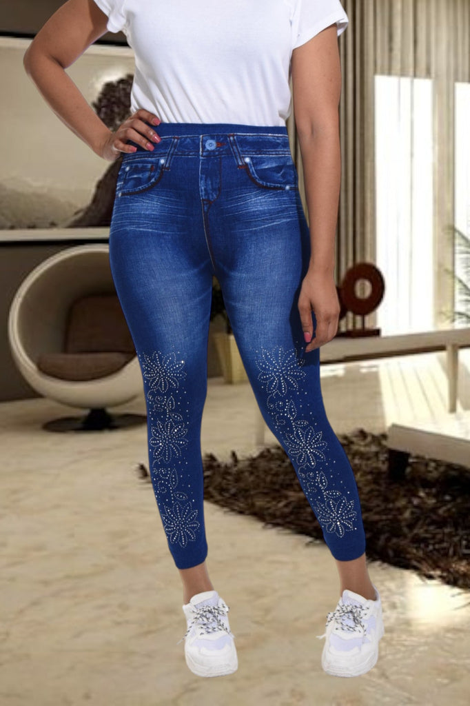 Ladies Navy Flower Pattern Leggings - StylePhase SA