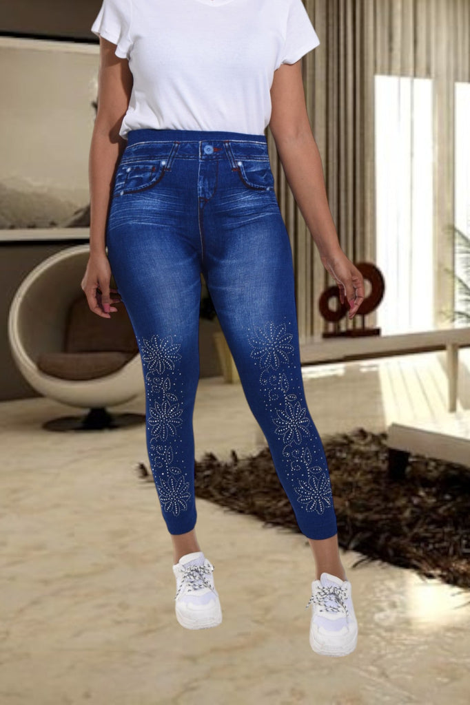 Ladies Navy Flower Pattern Leggings - StylePhase SA