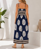 Ladies Navy Leaf Print Spaghetti Strap Maxi Dress - StylePhase SA