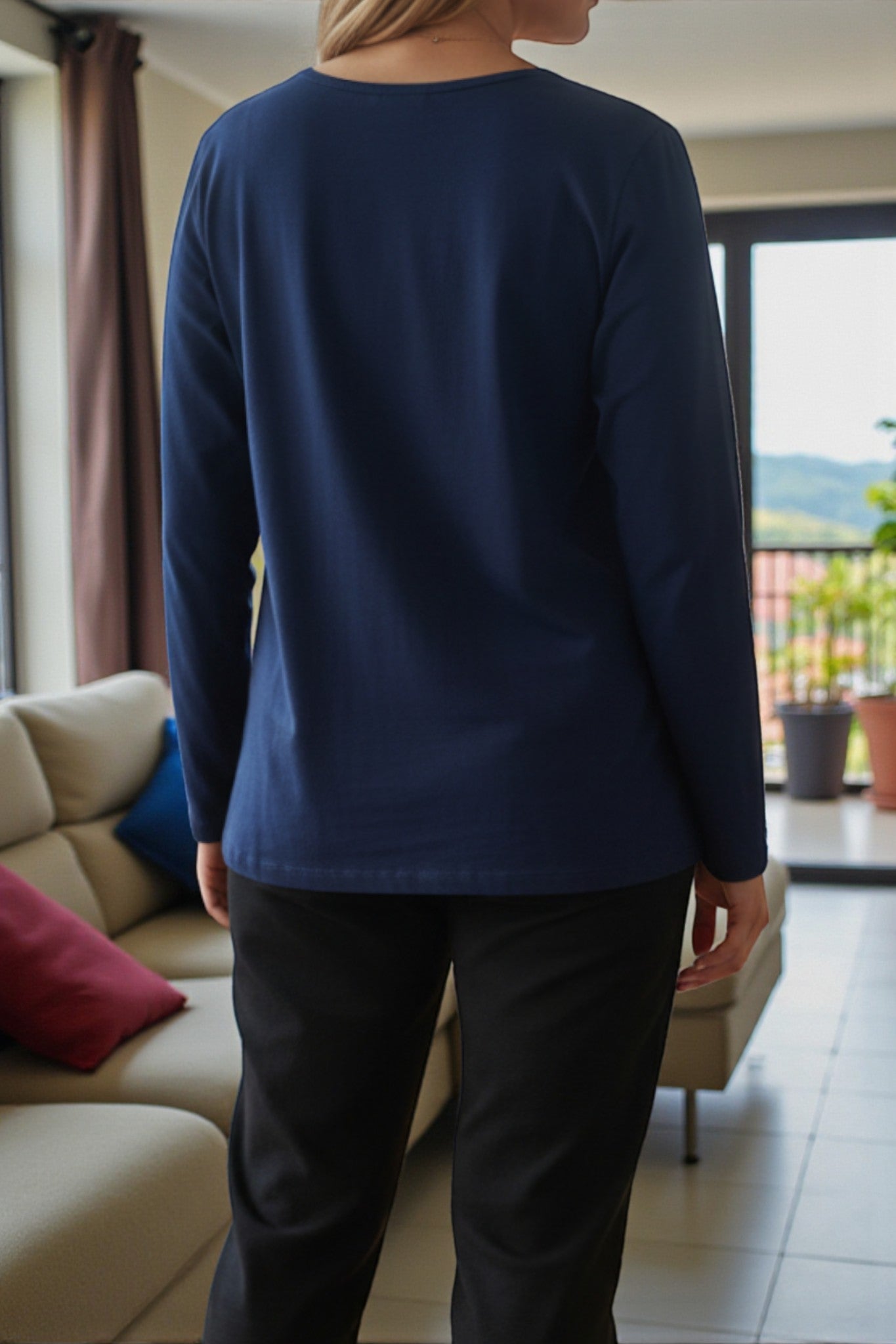 Ladies Navy Long Sleeve Top - StylePhase SA