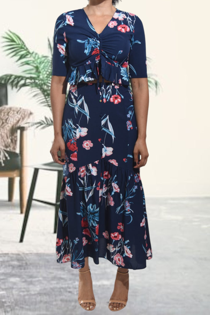 Ladies Navy Maxi Two Piece Set - StylePhase SA