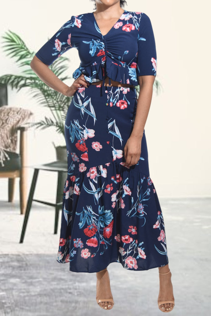Ladies Navy Maxi Two Piece Set - StylePhase SA
