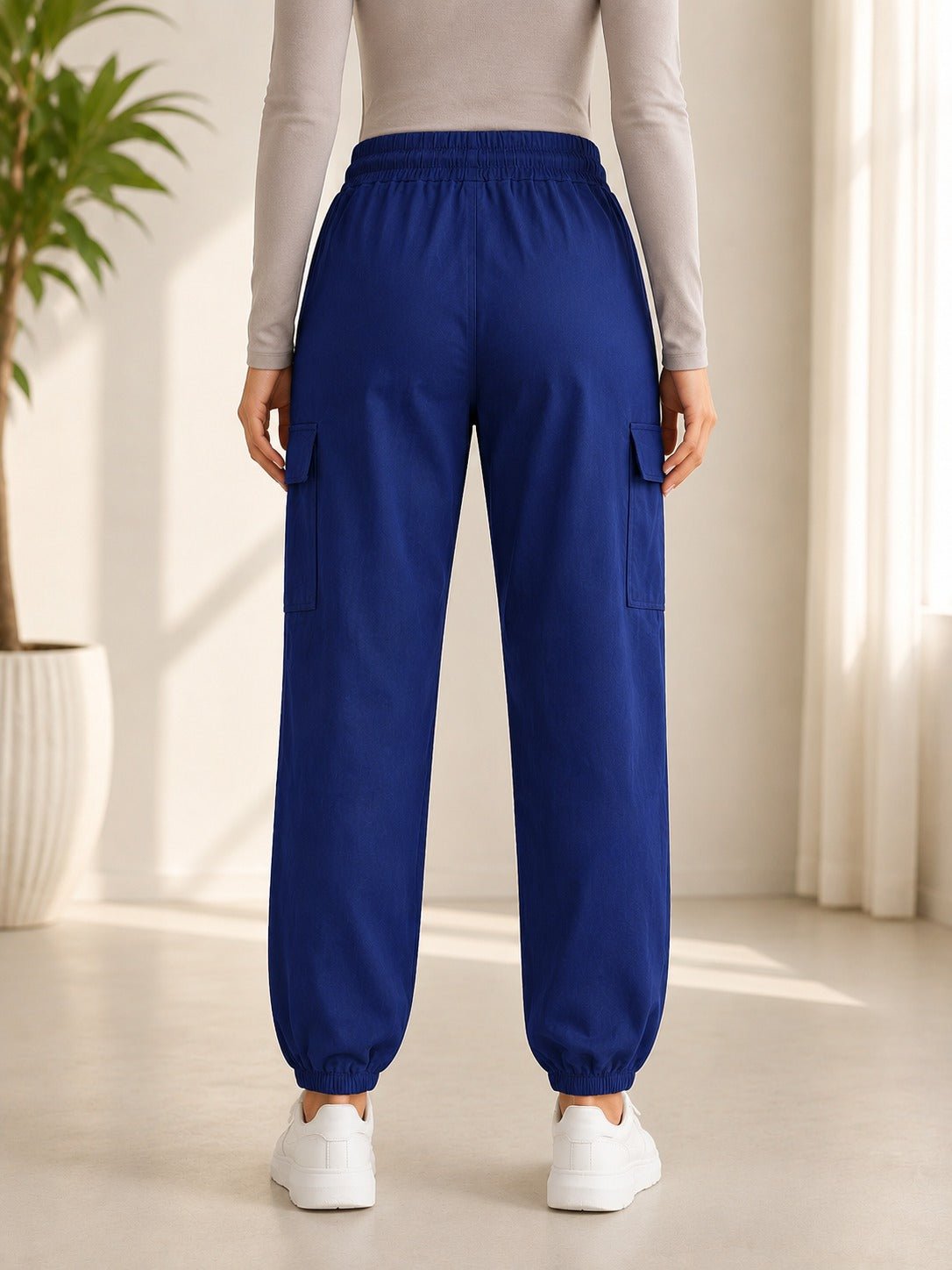 Ladies Navy Mid-Rise Drawstring Cargo Jogger - StylePhase SA