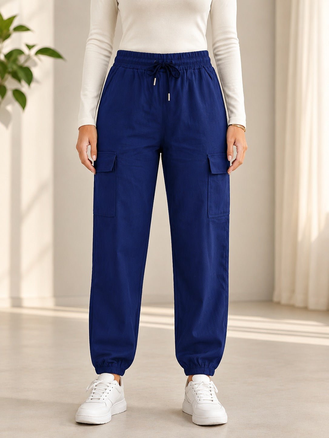 Ladies Navy Mid-Rise Drawstring Cargo Jogger - StylePhase SA