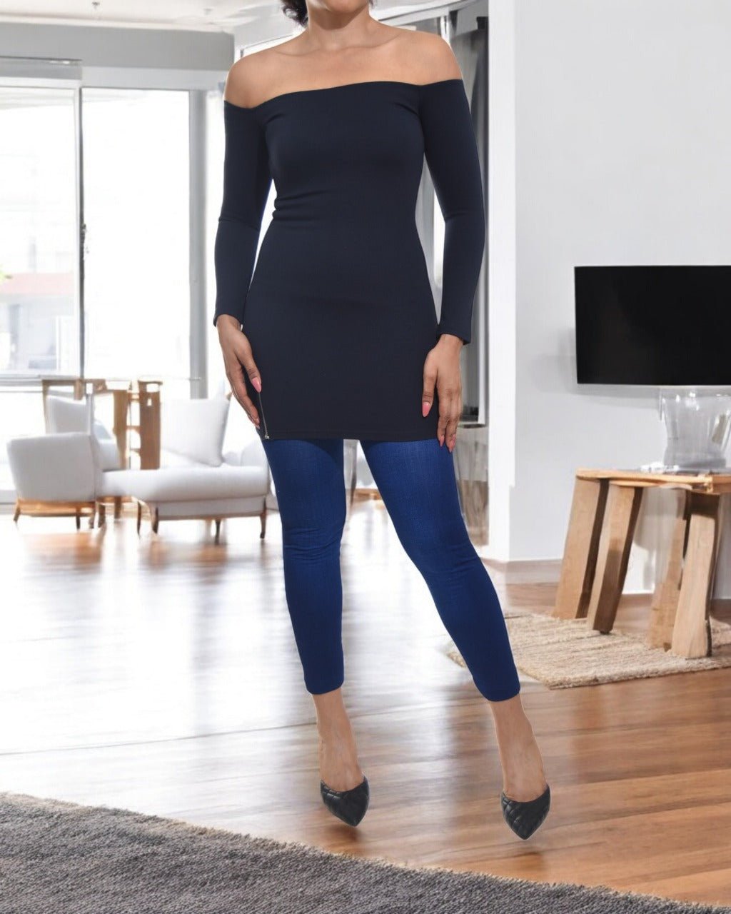 Ladies Navy Off Shoulder Top - StylePhase SA