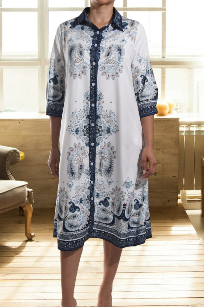 Ladies Navy Paisley Collar Dress - StylePhase SA