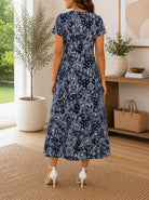 Ladies Navy Paisley Short Sleeve Maxi Dress - StylePhase SA