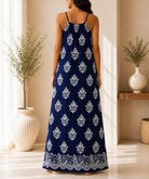 Ladies Navy Patterned Sleeveless Maxi Dress - StylePhase SA