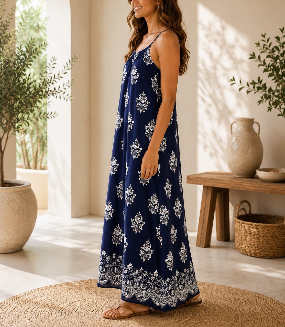 Ladies Navy Patterned Sleeveless Maxi Dress - StylePhase SA