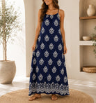 Ladies Navy Patterned Sleeveless Maxi Dress - StylePhase SA