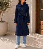 Ladies Navy Pleated Button Detail Melton Coat - StylePhase SA