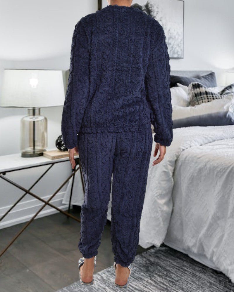 Ladies Navy Plush Pyjama Set - StylePhase SA