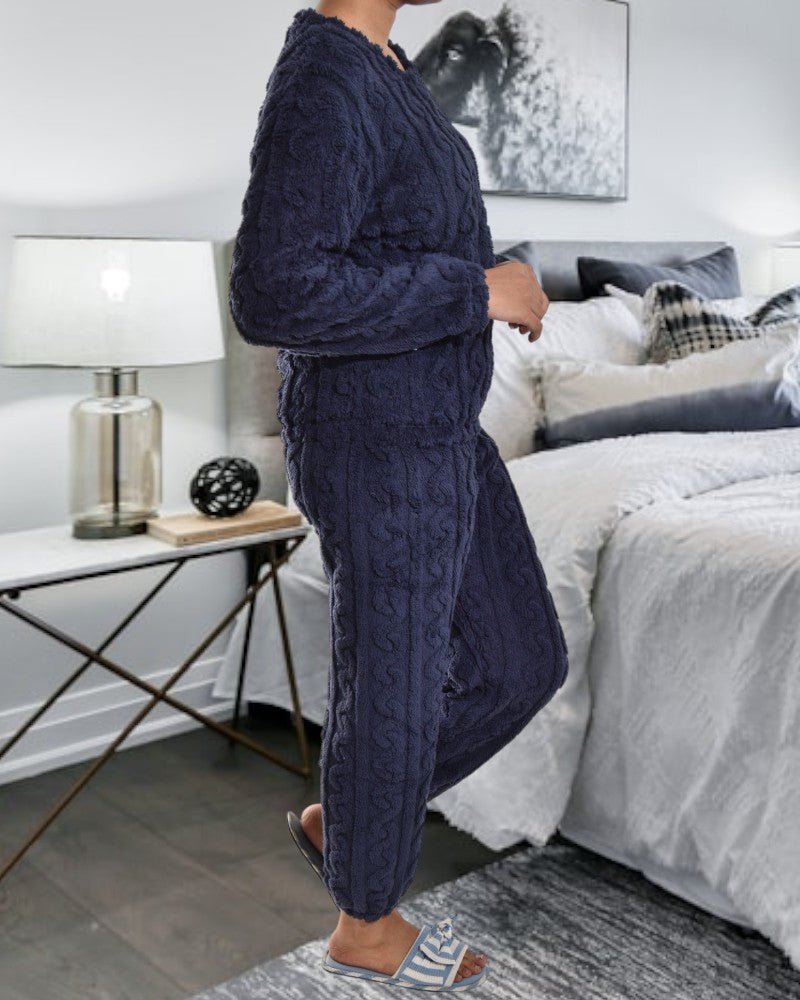 Ladies Navy Plush Pyjama Set - StylePhase SA
