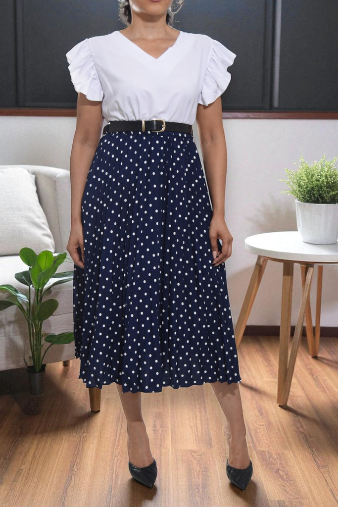 Ladies Navy Polka Dot Belted Skirt - StylePhase SA