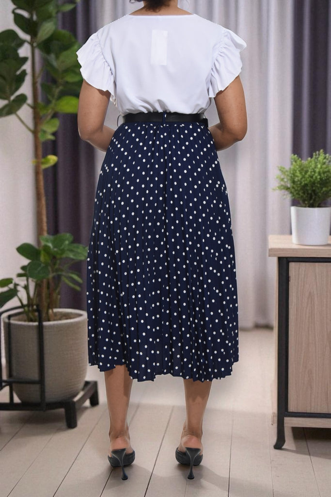 Ladies Navy Polka Dot Belted Skirt - StylePhase SA