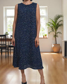 Ladies Navy Polka Dot Crinkle Sleeveless Dress - StylePhase SA