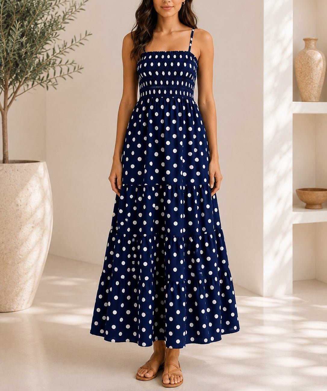 Ladies Navy Polka Dot Pocket Dress - StylePhase SA