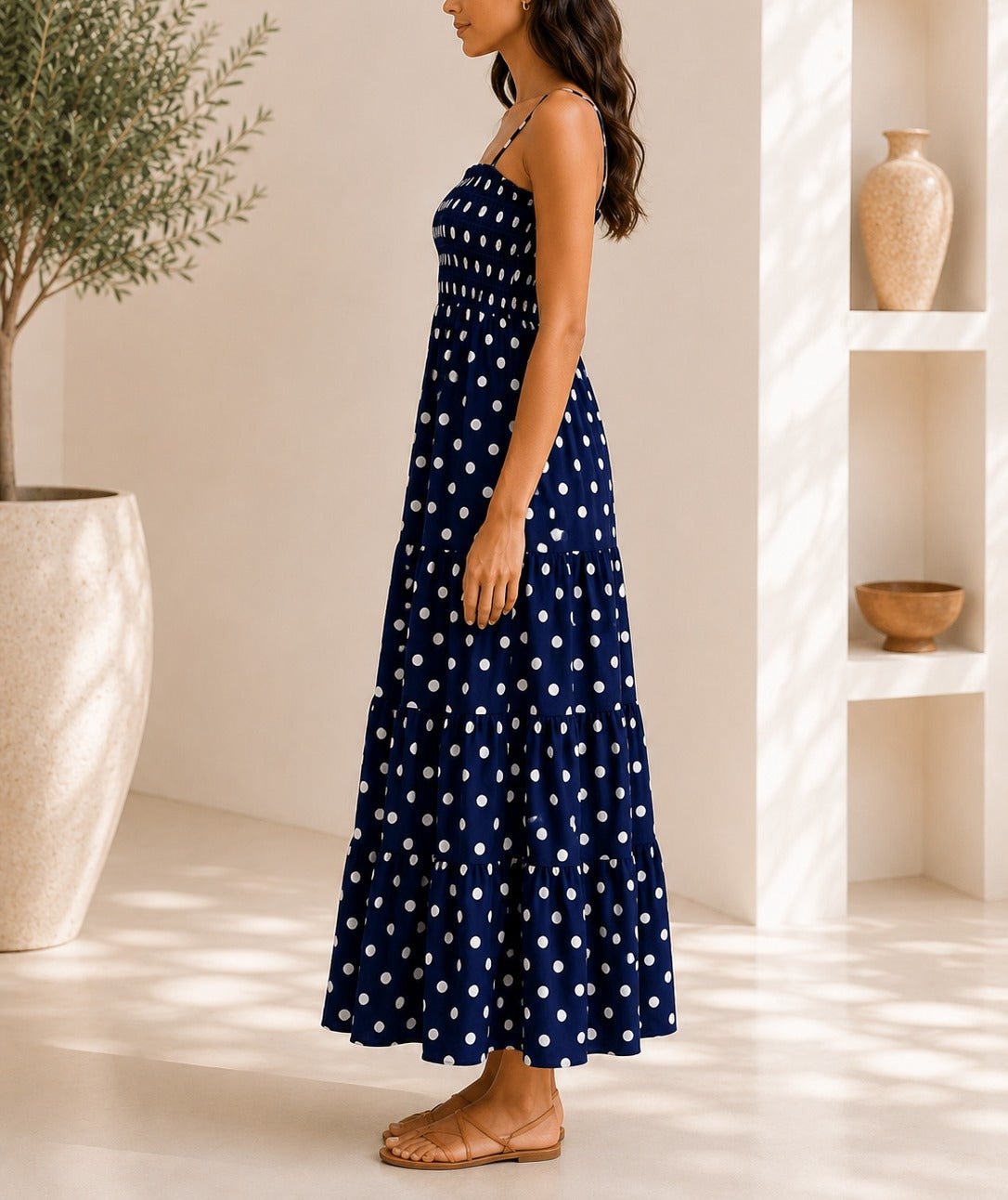 Ladies Navy Polka Dot Pocket Dress - StylePhase SA