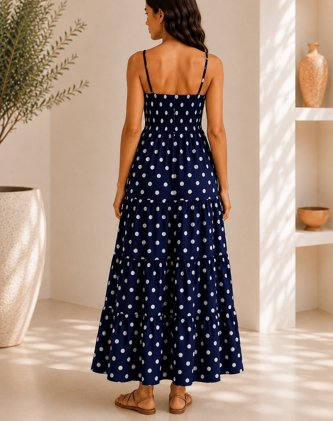 Ladies Navy Polka Dot Pocket Dress - StylePhase SA