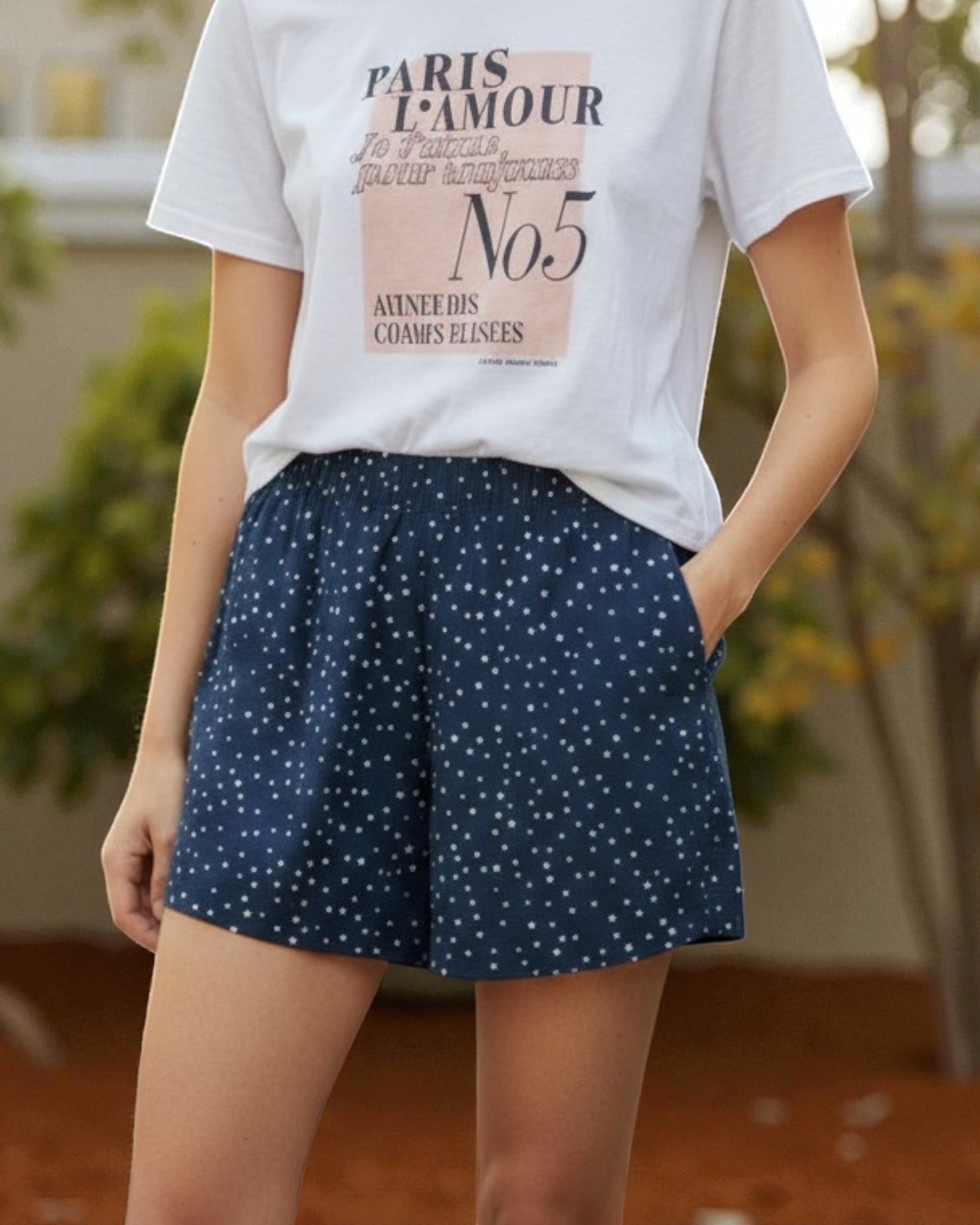 Ladies Navy Polka Dot Pocket Shorts - StylePhase SA