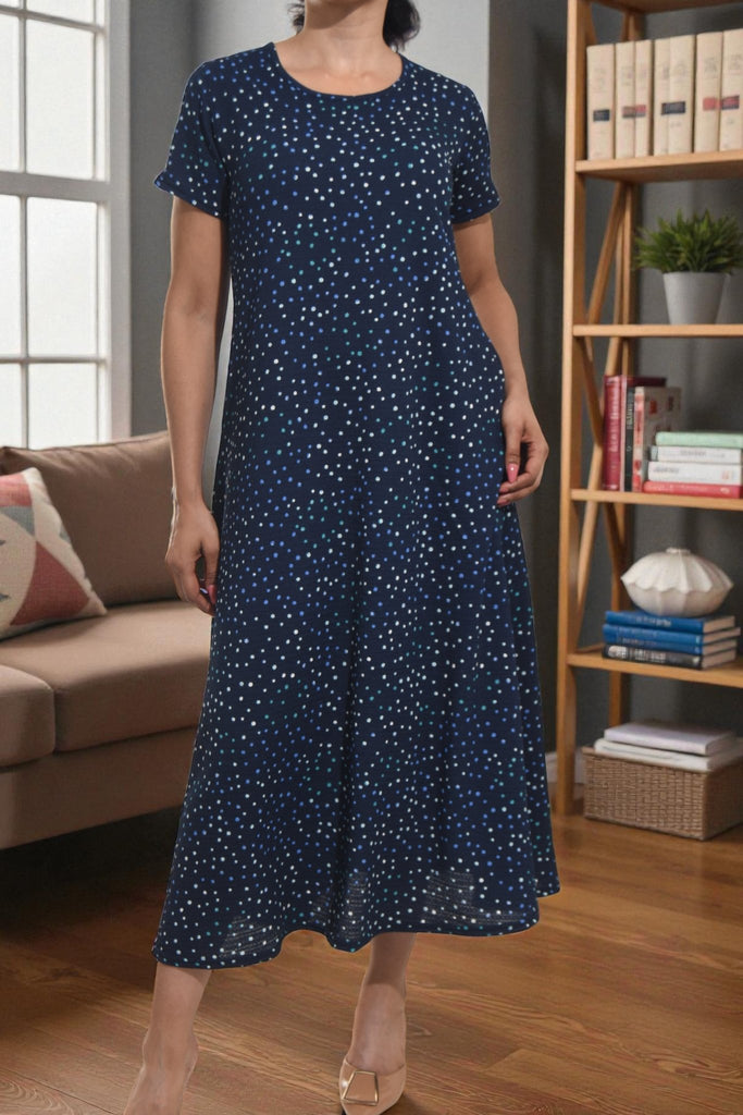 Ladies Navy Polka Dot Short Sleeve Maxi Dress - StylePhase SA