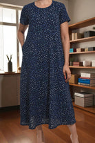 Ladies Navy Polka Dot Short Sleeve Maxi Dress - StylePhase SA