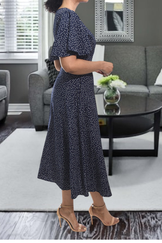 Ladies Navy Polka Dot Wrap Dress - StylePhase SA