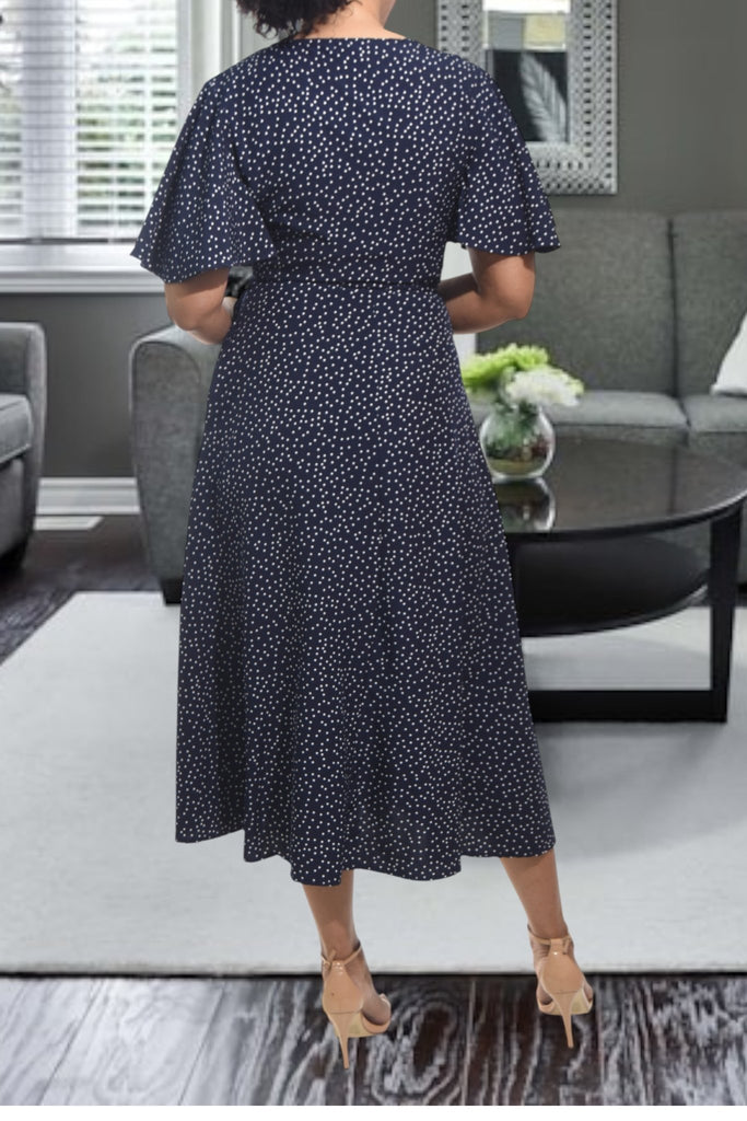 Ladies Navy Polka Dot Wrap Dress - StylePhase SA